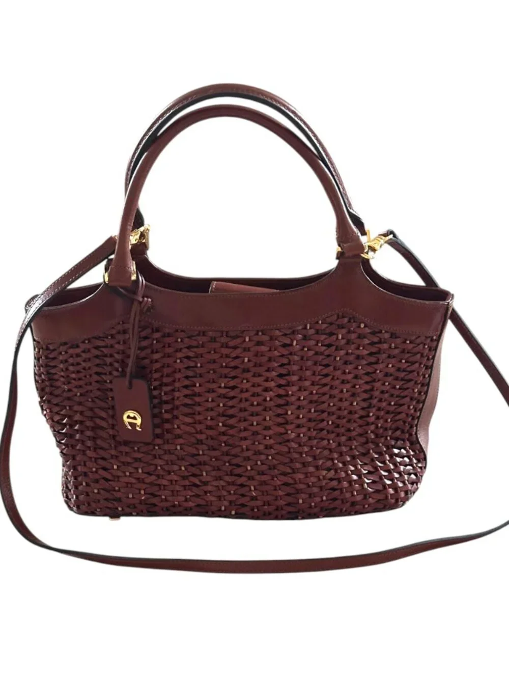 Vintage Etienne Aigner Woven Leather Shoulder Bag Brown NWOT